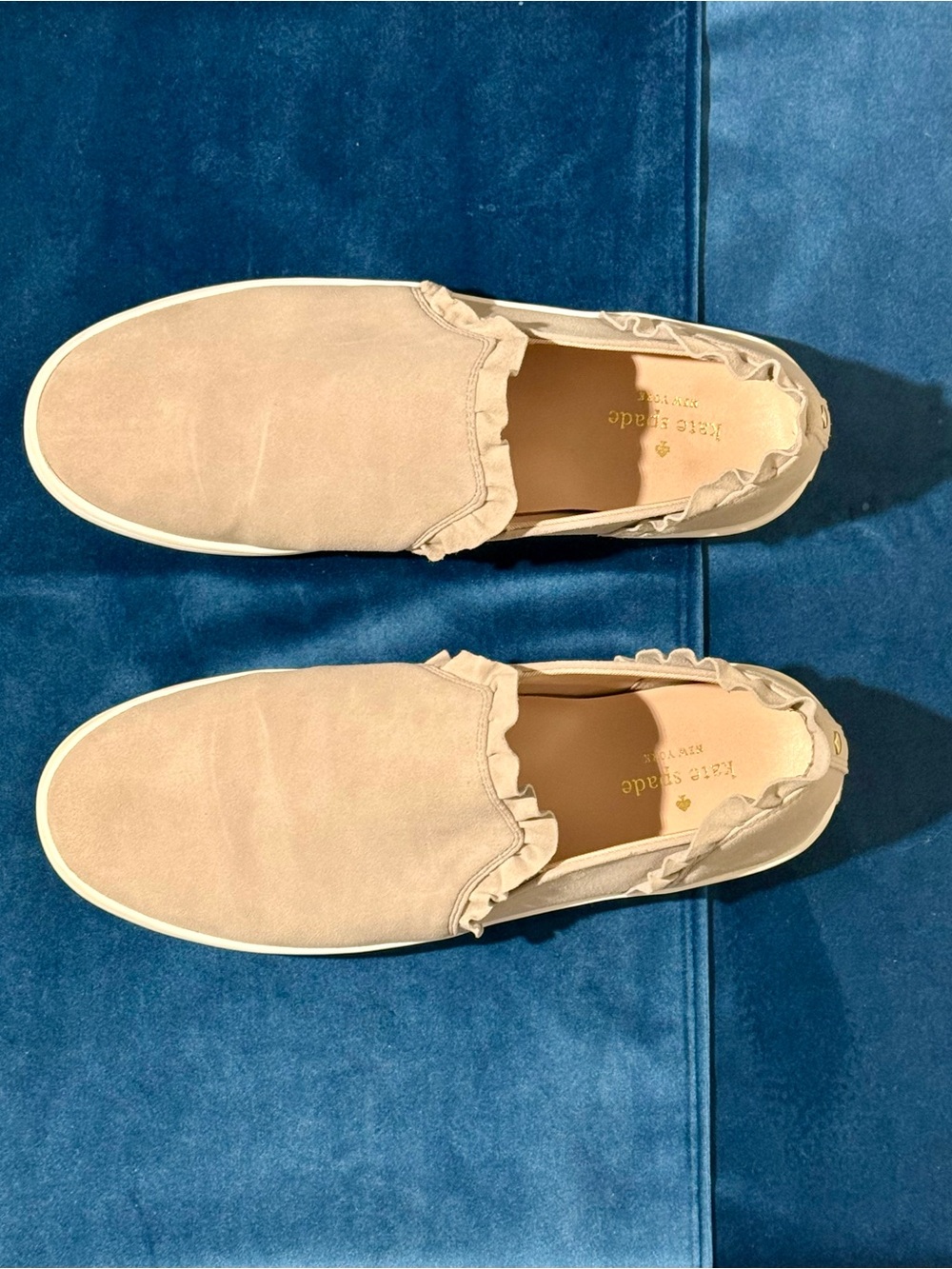 kate spade Beige Ruffle-Trim Slip-On Sneakers